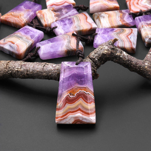 Rare Natural Rainbow Amethyst Trapezoid Gemstone Pendant A1
