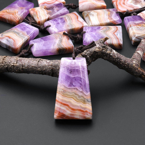 Rare Natural Rainbow Amethyst Trapezoid Gemstone Pendant A2
