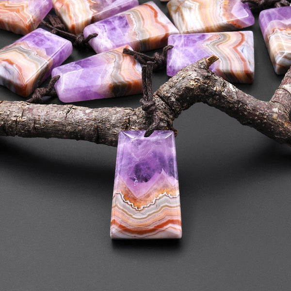 Rare Natural Rainbow Amethyst Trapezoid Gemstone Pendant A4