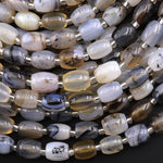 Natural Montana Agate Smooth Barrel Drum Beads Highly Polished Amazing Scenic Dendritic Pattern Black White Beads 15.5" Strand