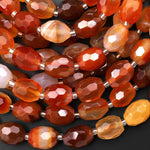 Natural Carnelian Faceted Oval Barrel Nugget Beads 15" Strand