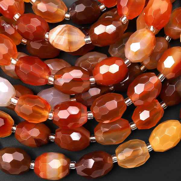 Natural Carnelian Faceted Oval Barrel Nugget Beads 15" Strand