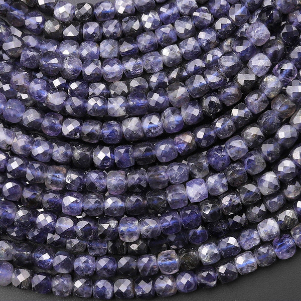 Natural Iolite Faceted 5mm Cube Gemstone Beads 15.5" Strand