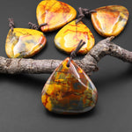 Rare AAA Natural Golden Yellow Red Blue Pietersite Triangle Teardrop Pendant Gemstone From South Africa