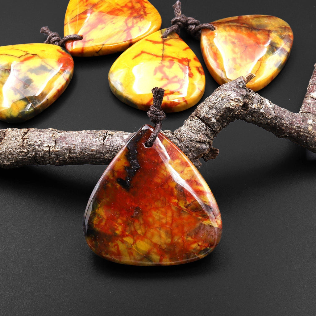 Rare AAA Natural Golden Yellow Red Blue Pietersite Triangle Teardrop Pendant Gemstone From South Africa A5