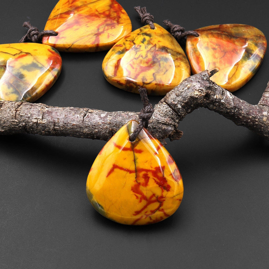 Rare AAA Natural Golden Yellow Red Blue Pietersite Triangle Teardrop Pendant Gemstone From South Africa A7