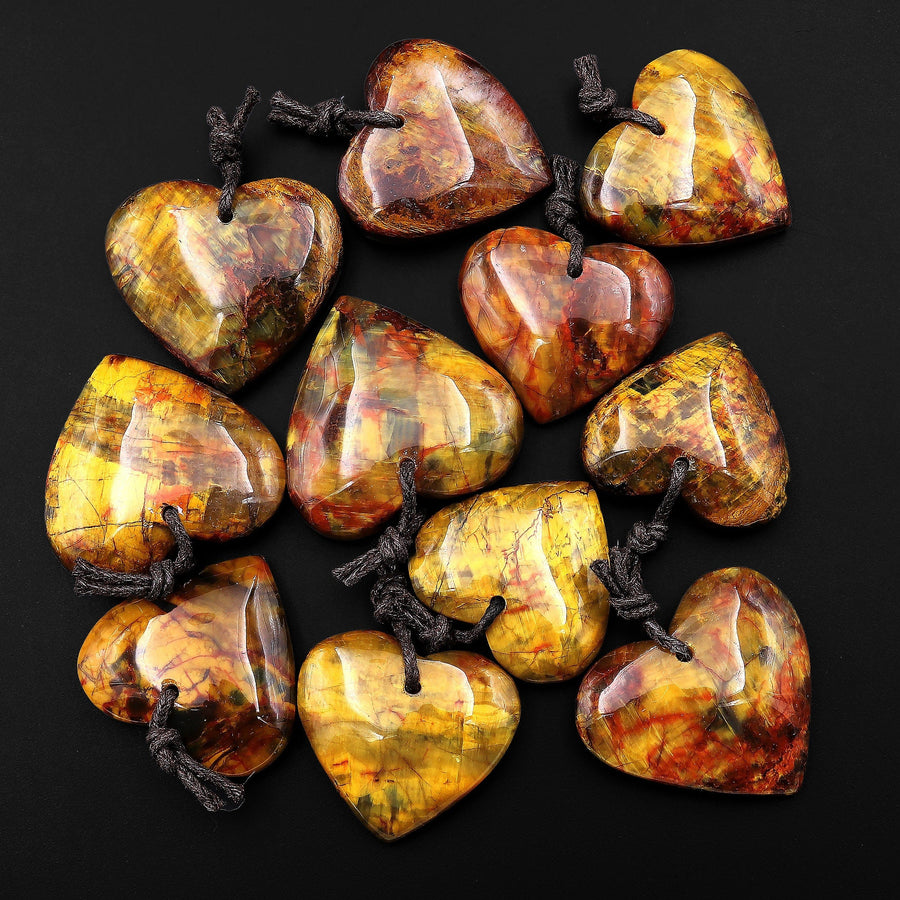 Rare AAA Natural Golden Yellow Red Blue Pietersite Heart Pendant Gemstone From South Africa