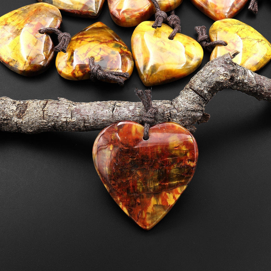Rare AAA Natural Golden Yellow Red Blue Pietersite Heart Pendant Gemstone From South Africa A2