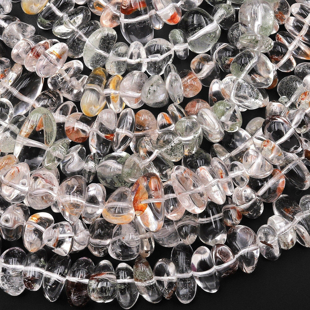 Super Clear Natural Rock Crystal Phantom Quartz Center Drilled Freeform Pebble Nugget Beads Gemstone 15.5" Strand