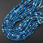 Blue Striped Agate 6mm 8mm Smooth Round Beads Amazing Veins Bands 15" Strand