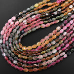 Natural Tourmaline Oval Beads Vibrant Pink Green Yellow Cognac Gemstone 15.5" Strand