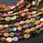 Natural Multicolor Tourmaline Oval Beads Green Yellow Cognac Gemstone 15.5" Strand