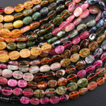 Natural Tourmaline Oval Beads Vibrant Pink Green Yellow Cognac Gemstone 15.5" Strand