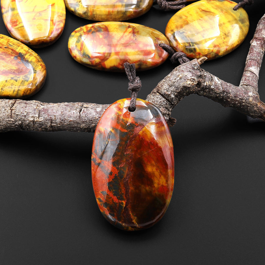 Rare AAA Natural Golden Yellow Red Blue Pietersite Oval Pendant Gemstone From South Africa