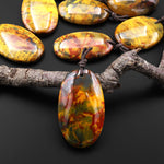 Rare AAA Natural Golden Yellow Red Blue Pietersite Oval Pendant Gemstone From South Africa