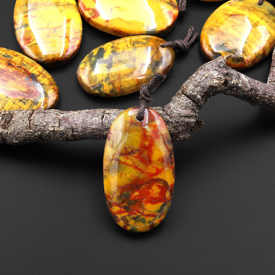Rare AAA Natural Golden Yellow Red Blue Pietersite Oval Pendant Gemstone From South Africa A5