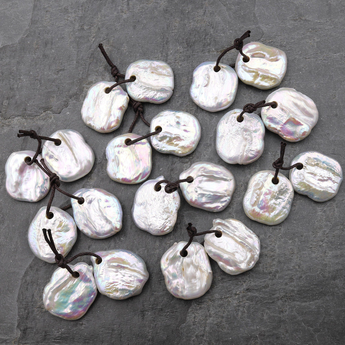 Large Natural White Freeform Rounded Square Coin Pearl Earrings Drille ...