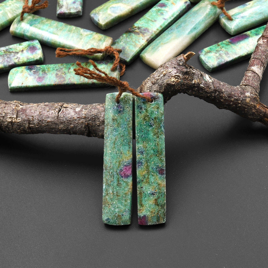 Natural Ruby Fuchsite Earring Pair Matched Gemstone Beads A6