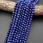 AAA Faceted Natural Dark Blue Lapis 7mm 8mm Round Beads Gemstone 15.5" Strand