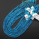 Vibrant Natural Teal Blue Apatite 3mm 4mm Smooth Round Beads 15.5" Strand