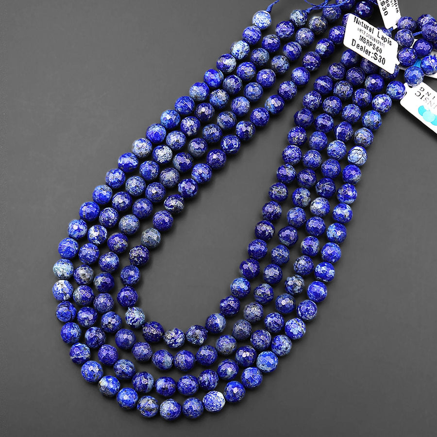 Faceted Natural Blue Lapis 7mm 8mm Round Beads Gemstone 15.5" Strand