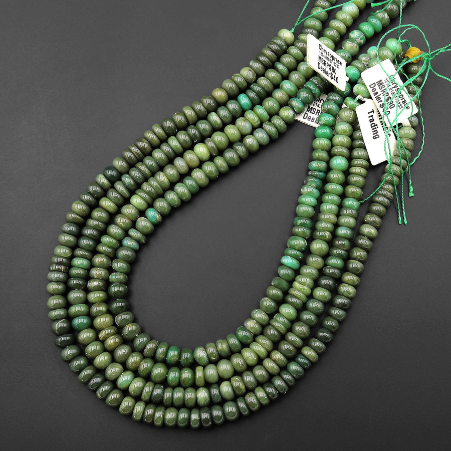 Natural Australian Green Chrysoprase Smooth 8mm Rondelle Beads 15.5" Strand
