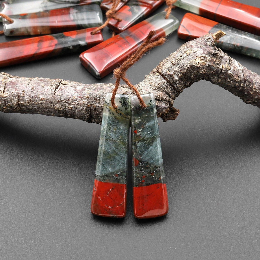 Natural African Bloodstone Trapezoid Earring Pair Matched Gemstone Beads A3