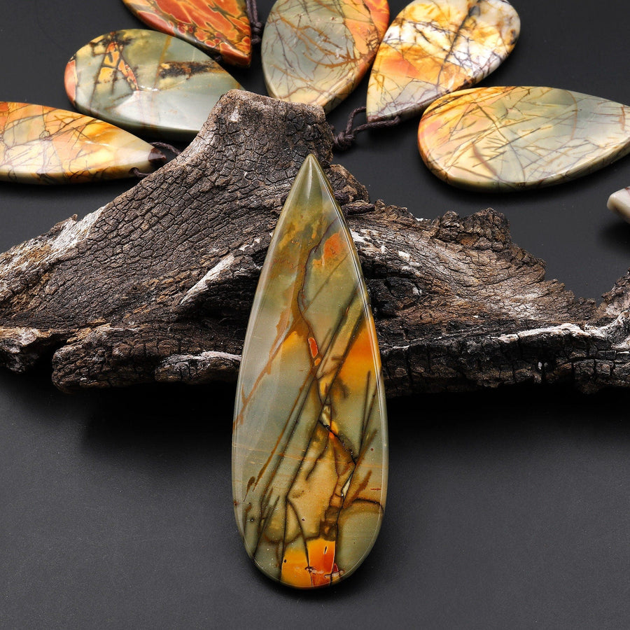 AAA Natural Red Creek Jasper Pendant Side Drilled Long Teardrop Pendant Aka Multicolor Picasso Jasper