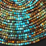 Natural Turquoise Faceted 2mm 3mm Cube Beads Real Genuine Natural Blue Green Brown Gemstone 15.5" Strand