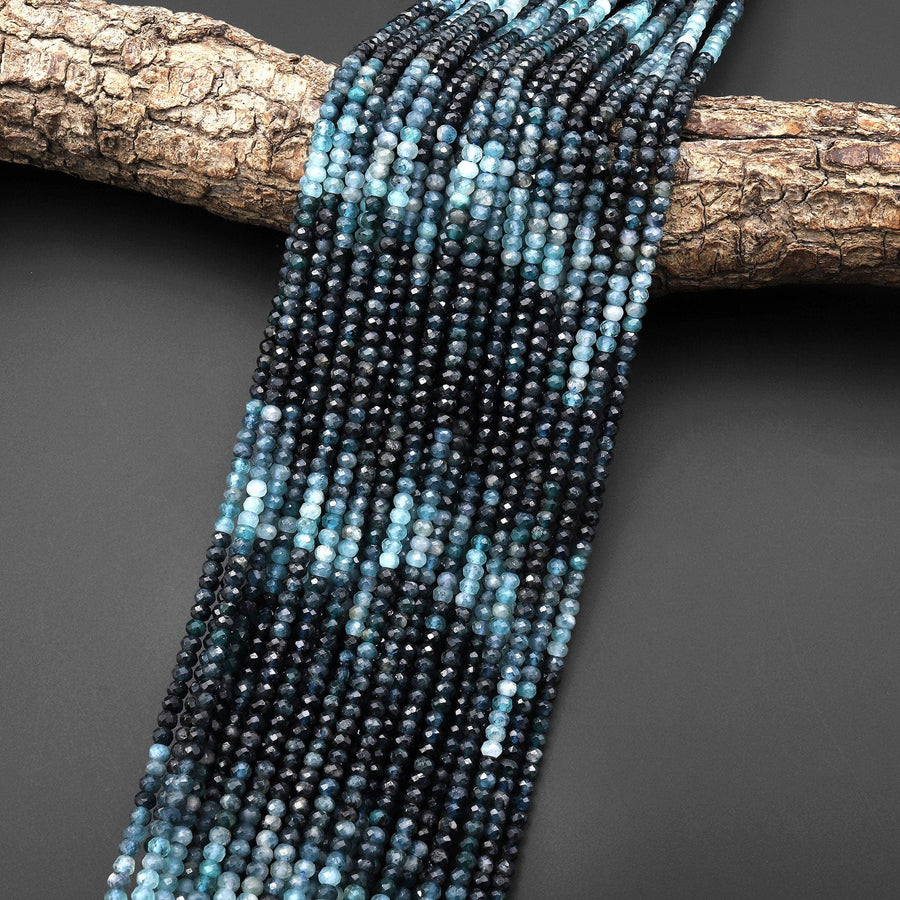 Natural Paraiba Blue Tourmaline Faceted 3mm 4mm Rondelle Beads Micro Diamond Cut Indicolite Gemstone 15.5" Strand