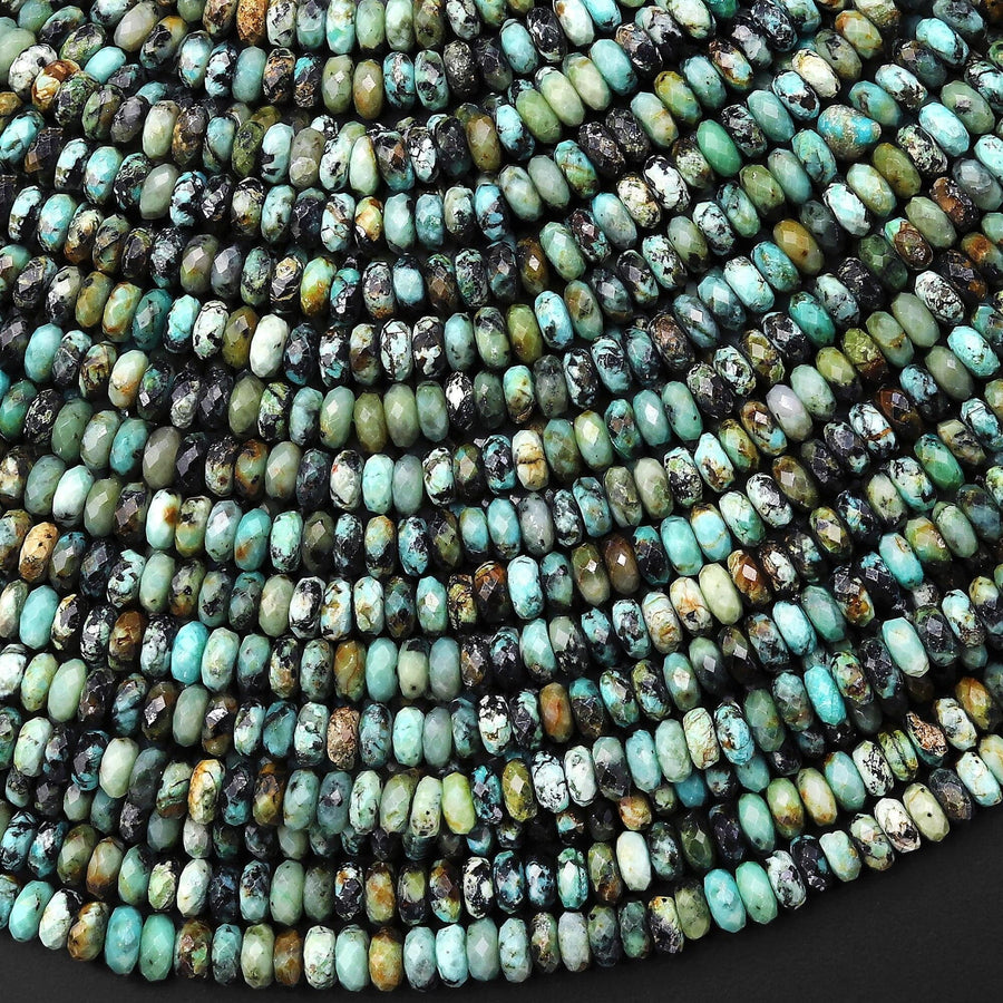 AAA Natural African Turquoise 4mm Faceted Thin Rondelle Beads 15.5" Strand