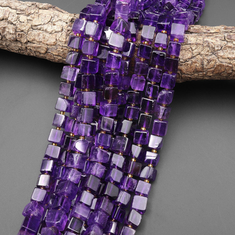 AAA Natural Purple Amethyst 8mm 9mm Cube Beads Gemstone 15.5" Strand