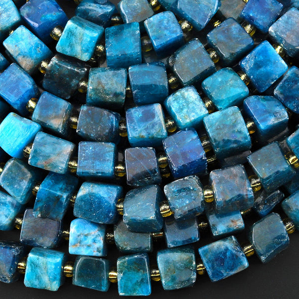 Natural Blue Apatite 7mm 8mm Cube Beads 15.5" Strand