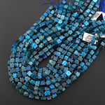 Natural Blue Apatite 7mm 8mm Cube Beads 15.5" Strand