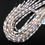 Rare Natural 2 Tone Translucent Milky White Tibetan Agate Beads Smooth Tube 15.5" Strand