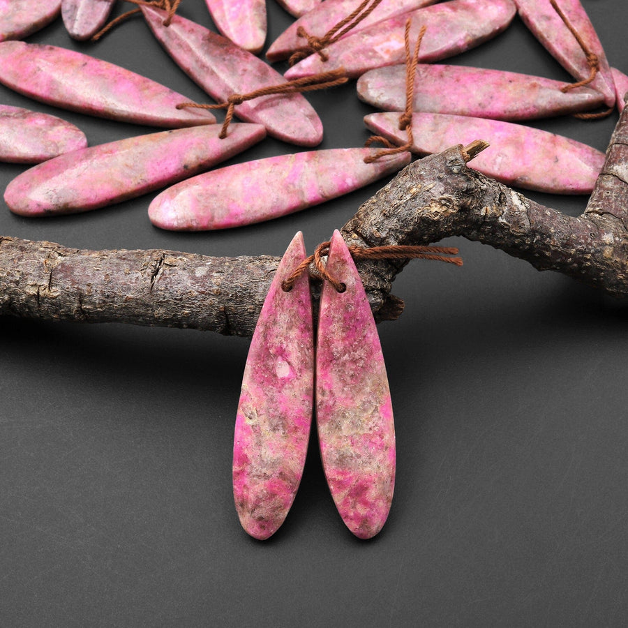 Rare Natural Pink Cobalto Calcite Teardrop Drilled Matched Gemstone Earring Bead Pair