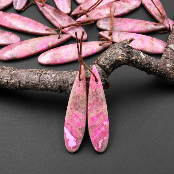 Rare Natural Pink Cobalto Calcite Teardrop Drilled Matched Gemstone Earring Bead Pair A5