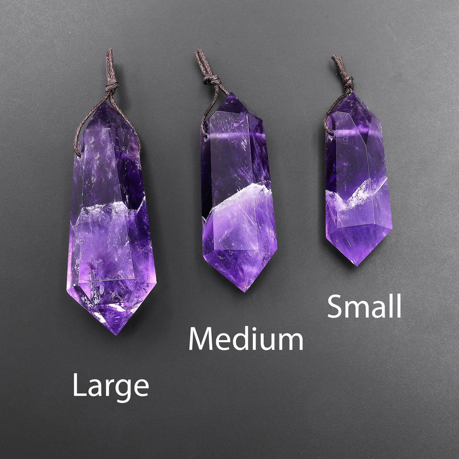 Rare AAA Natural 2-Tone Purple Amethyst Pendant Double Terminated Point Top Side Drilled Gemstone Crystal