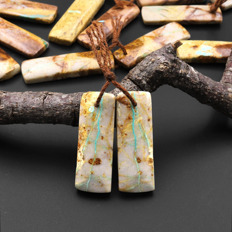 Genuine Natural Turquoise From Royston Nevada Rectangle Earring Pair Drilled Matched Gemstone Beads