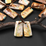 Genuine Natural Royston American Turquoise Short Rectangle Earring Pair Drilled Matched Gemstone Beads