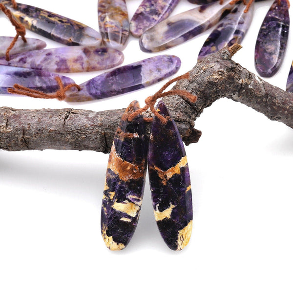 Natural African Petrified Purple Opal Earring Pair Matched Teardrop Gemstone Beads