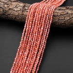 AAA Natural Rhodochrosite 2mm 3mm Faceted Round Beads Gemmy Translucent Gemstone 15.5" Strand