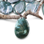 Natural Green Moss Agate Freeform Teardrop Pendant Gemstone Focal Bead