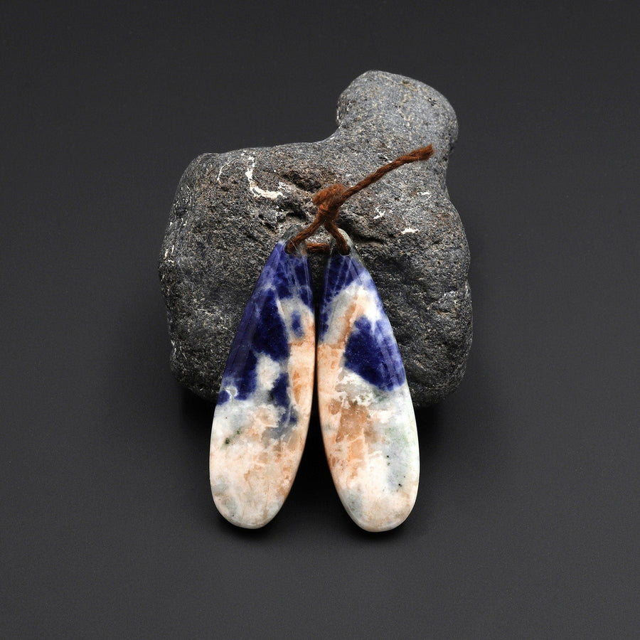 Natural Multicolor Sodalite Teardrop Earring Pair Matched Gemstone Beads A3