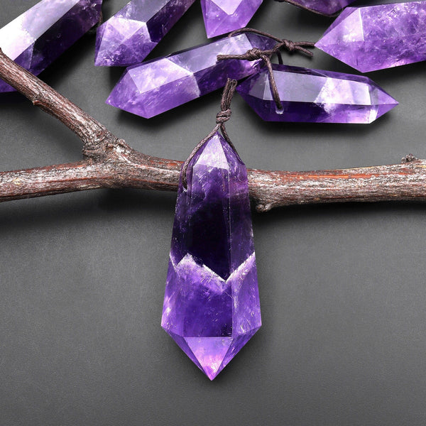 Rare AAA Natural 2-Tone Purple Amethyst Pendant Double Terminated Point Top Side Drilled Gemstone Crystal A3