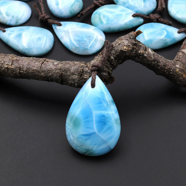 AAA Natural Blue Larimar Teardrop Pendant Genuine Real Larimar from Dominican Republic