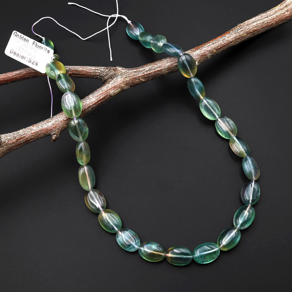 Natural Green Fluorite Smooth Oval Beads 14x10mm 15.5" Strand