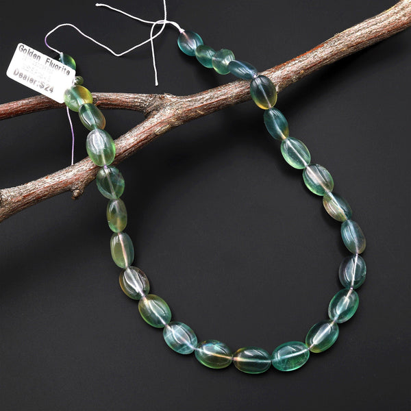 Natural Green Fluorite Smooth Oval Beads 14x10mm 15.5" Strand