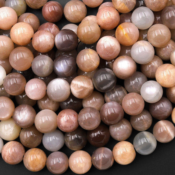 Natural Multicolor Silvery Gray Peach Moonstone 8mm 10mm Smooth Round Beads 15.5" Strand