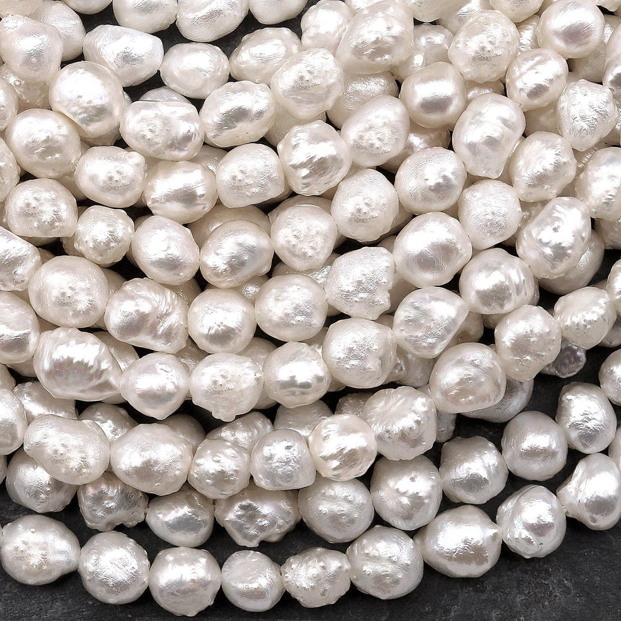 Rare Genuine Freshwater White Druzy Rosebud Pearl 6mm 8mm Off Round 15.5" Strand